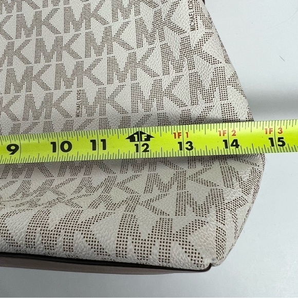 MICHAEL KORS Women’s Satchel Logo Purse Brown & Cream 14.5”x10” Braided Handle - Picture 10 of 14